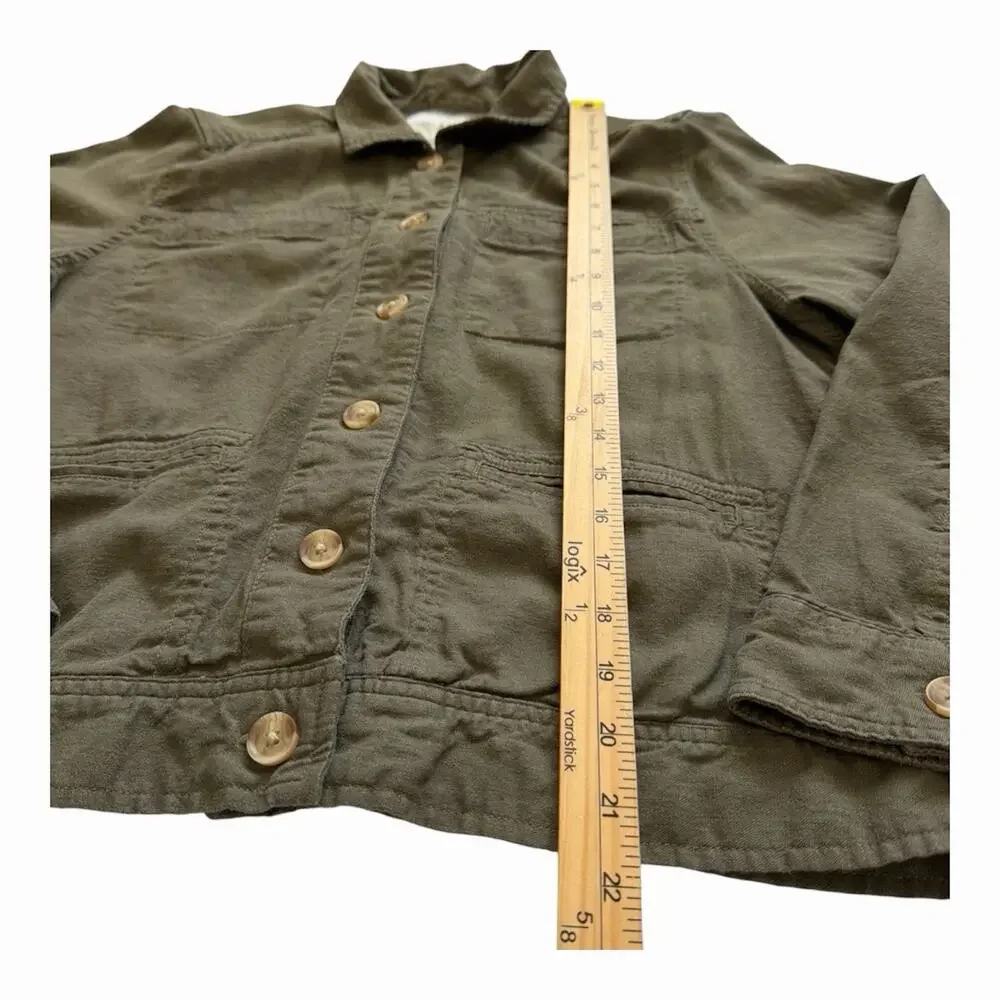 Lucky Brand Jacket Shacket Women’s Medium Olive Green Linen Blend Button Front - Picture 5 of 8